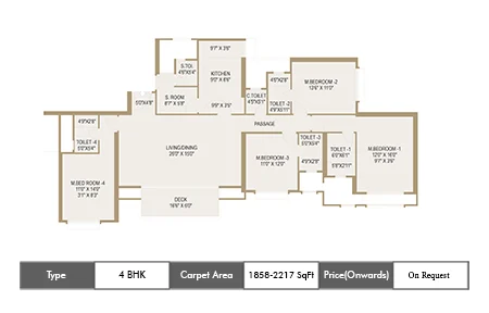 Hiranandani Chembur 4 BHK floor plan, 1858 sq ft carpet area