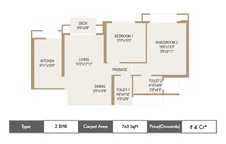 2 BHK-763 SqFt
